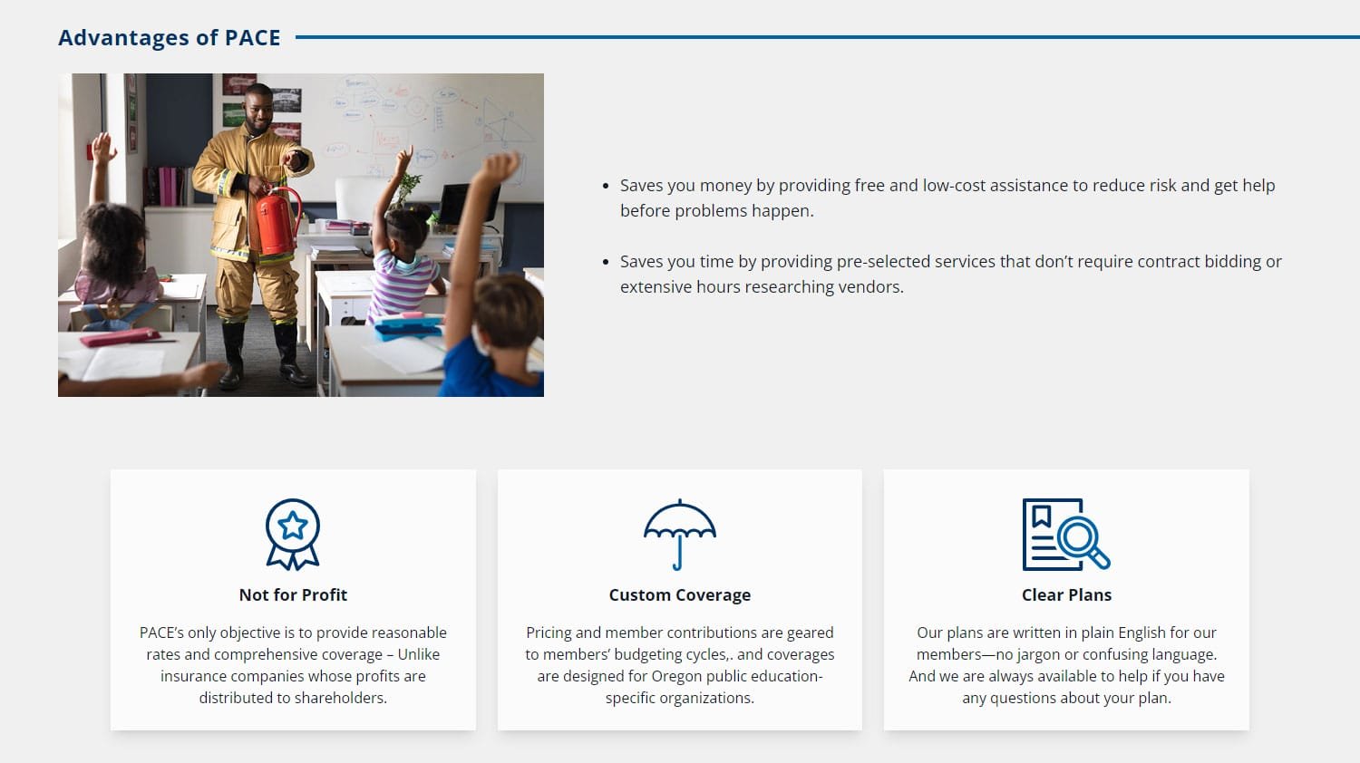 Screenshot of OSBA's PACE coverage page
