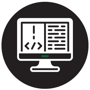Computer with coding icon