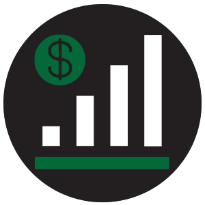 Bar graph with a green dollar sign icon