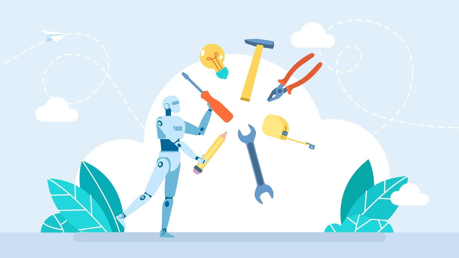 AI robot juggling various AI tools and strategies