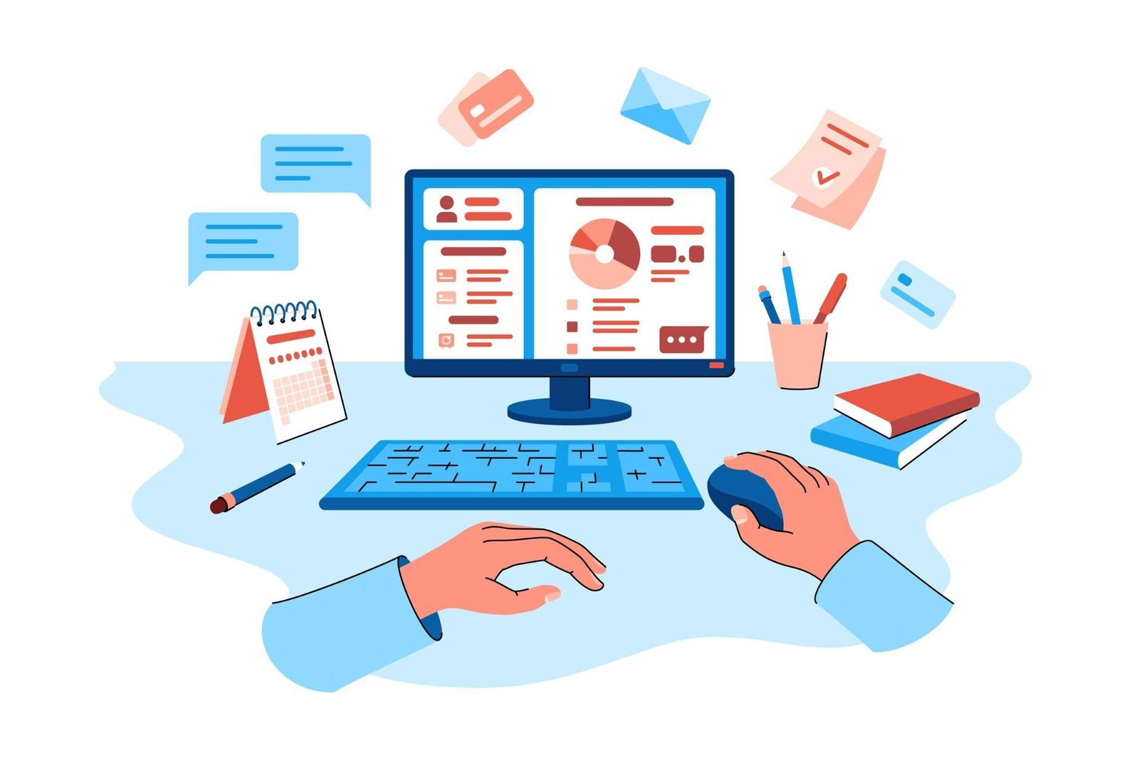 person using an online web portal to view information, complete work, and send messages